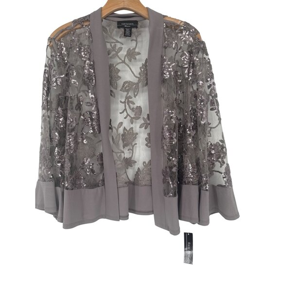 R&M Richards Womens Sequin  Sheer Lace Jacket shrug size18W plus Gray new - Picture 2 of 6